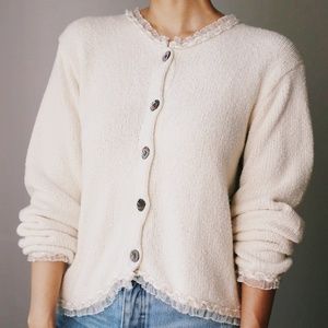 Handmade Cotton/Ramie Granny Sweater Ivory